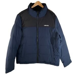 NWT Levi’s Men's Colorblock Stand Collar Quilted Puffer Jacket Blue Size Large